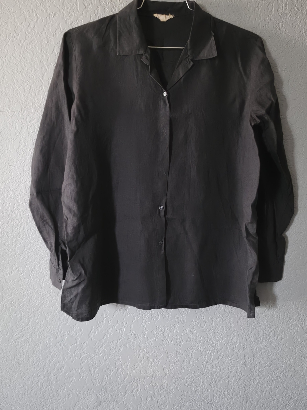Eileen Fisher Black Button-Down Linen Blend Shirt